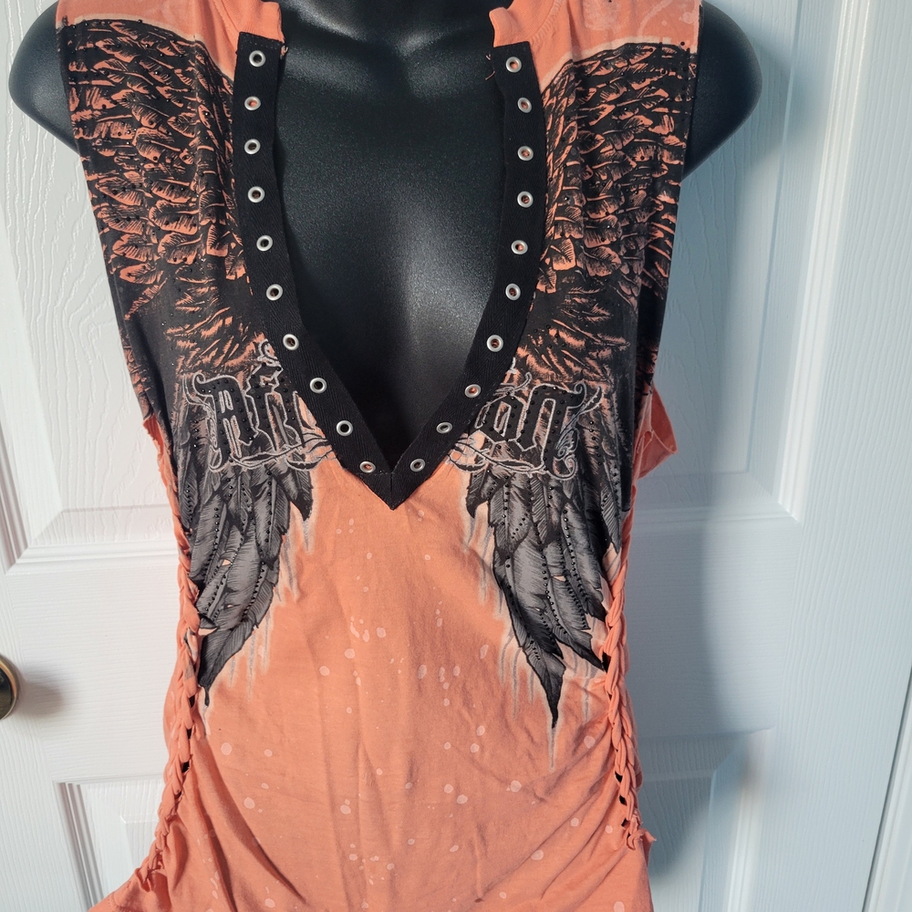 Affliction Orange Winged Tank Top